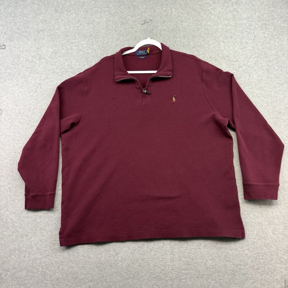 Polo Ralph Lauren Estate Rib Quarter Zip Pullover Mens 2XL Red Maroon Knit